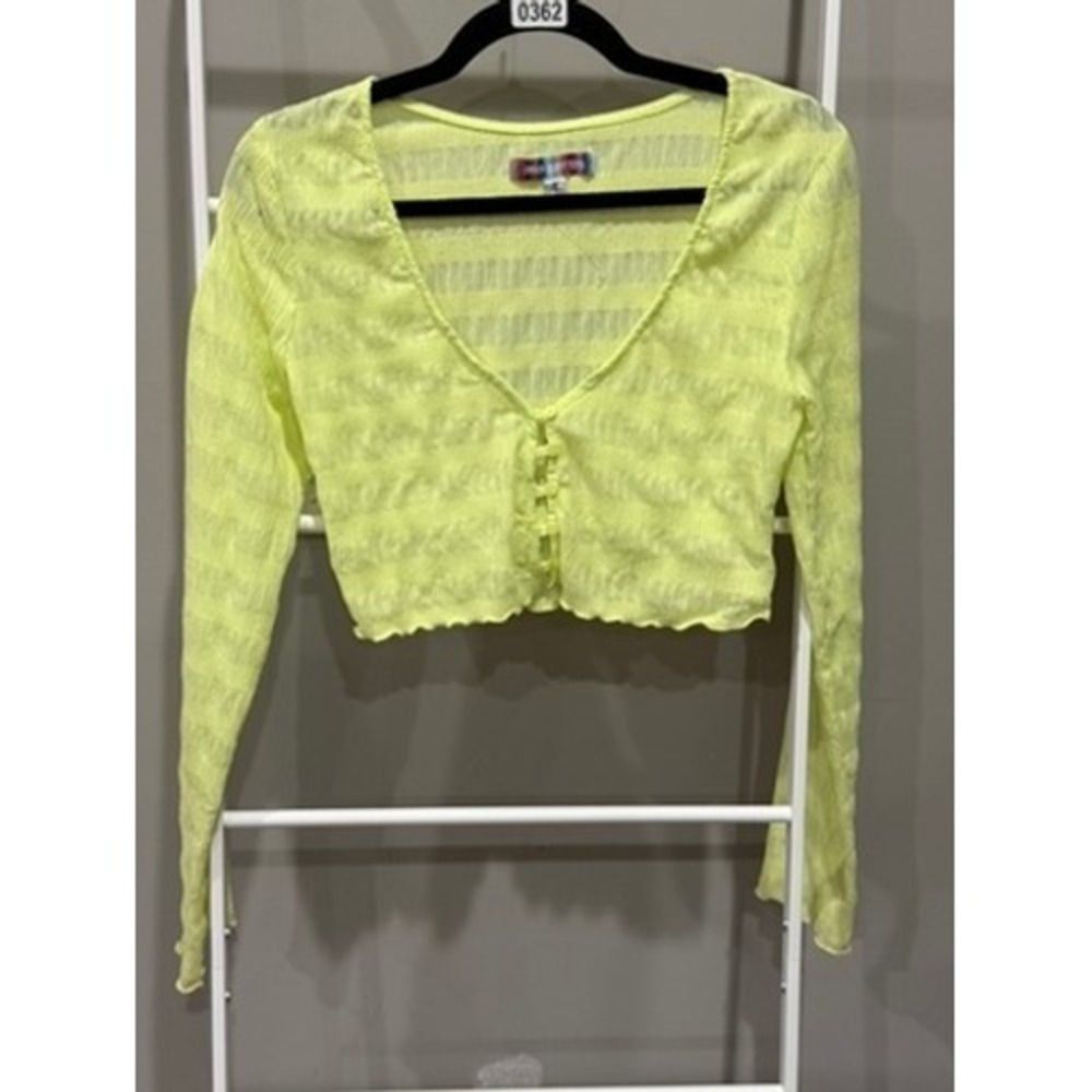 Urban Outfitters Neon Yellow Textured Cropped Cardigan Medium Y2K Indie Festival
